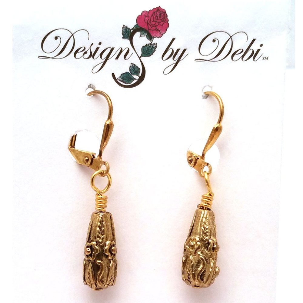 3/$25 Gold Floral Teardrops Leverback Earrings